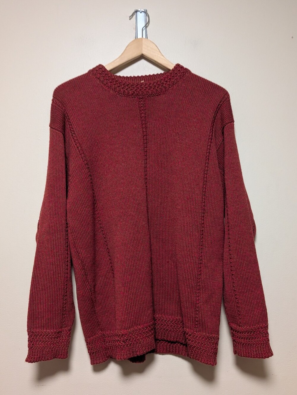 Maggie Aran Knits Red Marled Sweater Size M Chunky Textured Pullover